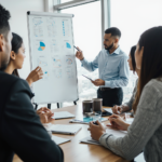 Business team reviewing financial charts and discussing cash flow management