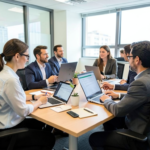 People in an office discussing cash flow