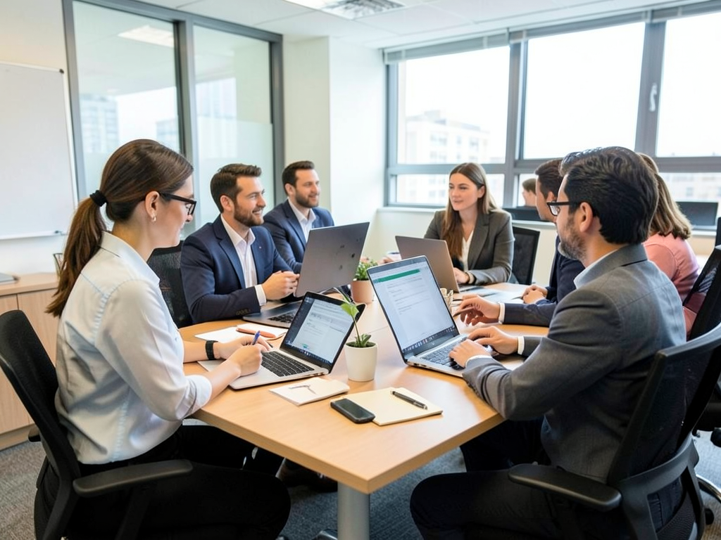 People in an office discussing cash flow